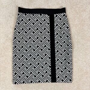 Premise Petite Womens Black White Geometric Knit Pencil‎ Skirt Size 2P Business